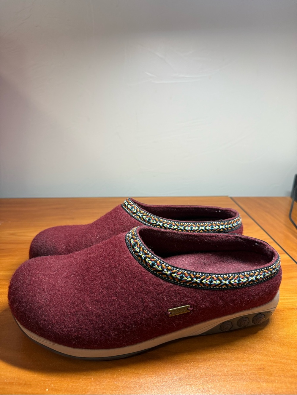 Therafit Heather Women's Wool Clog Slipper Brown Mule Slip On Red Maroon 39